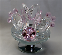 Kristal zwanen op draaischijf mooie rose kleur staart & kristal glas rose diamant van 2.5cm 10x9x10cm