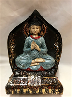 Colored resin hand-painted distressed old Thai Buddha 21x15cm