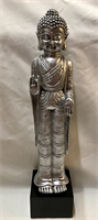 Silver resin standing Buddha and wooden base 45x10cm