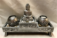 Silver resin Buddha Buddha wooden candle holder with sand and stone