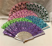 Multicolor soft fabric fan with plastic handle  43x23cm minimum order :12 fans This price is per one piece