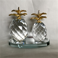Crystal glass double pineapples golden leaf mirror base 8.5x8cm
