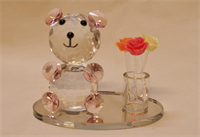 Glaskristallen beertje roze met bloemen 8x7x5cm