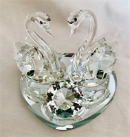 Kristal glas zwaan 11x8cm 2 in 1 met DIAMANT 3cm 