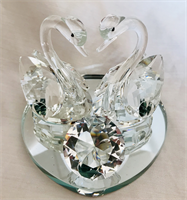 Kristal glas zwaan 13X10cm 2 in 1 met DIAMANT 4.5CM 