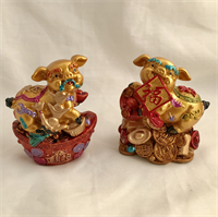 Geluksbrenger ! Feng Shui Varken schat bowl zegen & rijkdom symbool set 2 handgemaakte & handgeschilderd