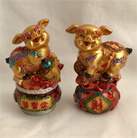 Geluksbrenger ! Feng Shui Varken schat bowl & rijkdom set 2 handgemaakte & handgeschilderd